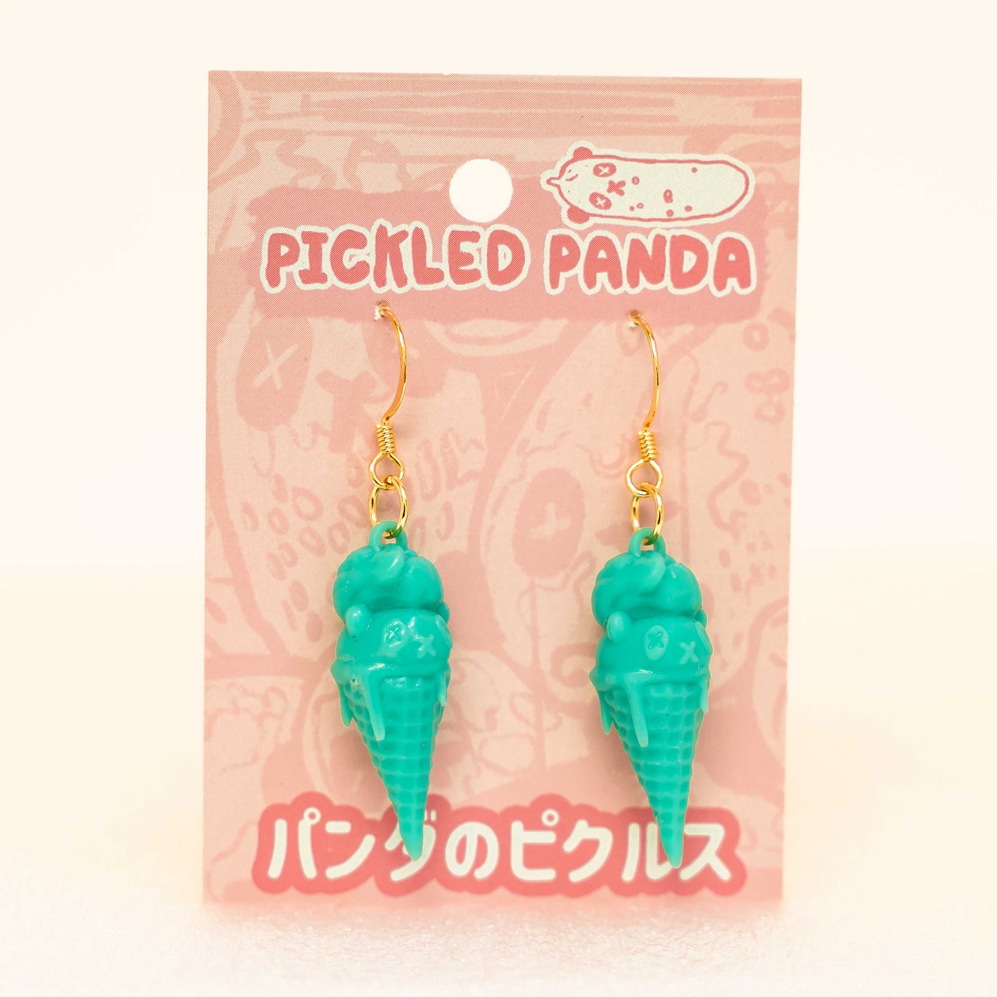 Teal Resin Panda Ice Cream Earrings