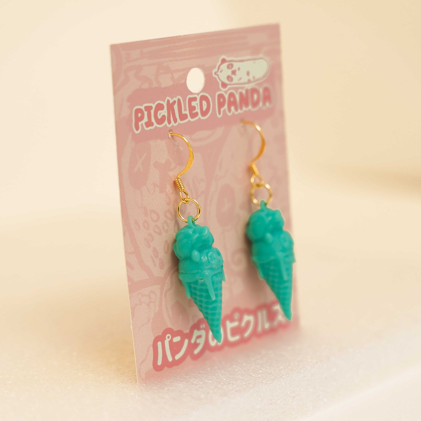 Teal Resin Panda Ice Cream Earrings