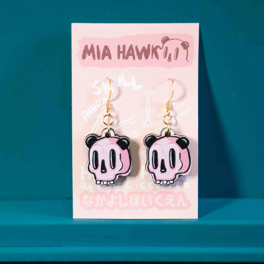 Pink PandaSkull Earrings